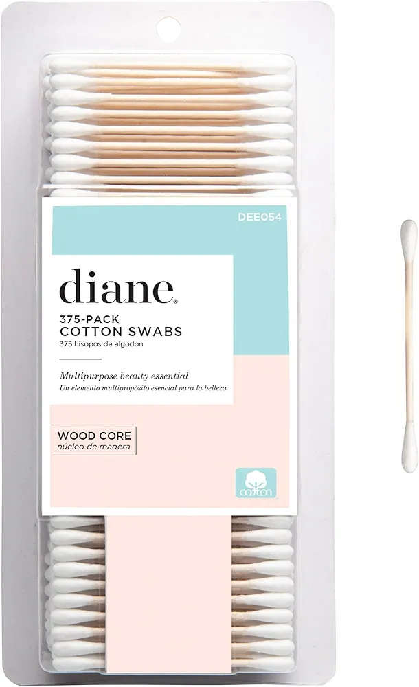 Diane Cotton Swabs, Sturdy Wood Base, 375 ct. 1-Pack - Super Soft for Sensitive Skin, Gentle on Face, Makeup and Beauty Applicator, Nail Polish Removal, 3 inches long for Beauty, Personal Care,Crafts