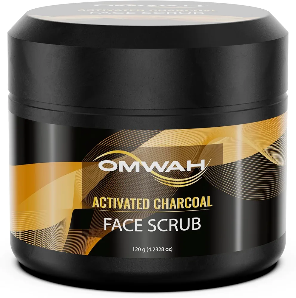 OMWAH Activated Charcoal Face Scrub - Microdermabrasion Mens Facial Scrub, Face Scrub Exfoliating Face Wash, Face Exfoliator, Face Scrubber Exfoliator, Exfoliating Scrub, Exfoliate For Face (4.23oz)