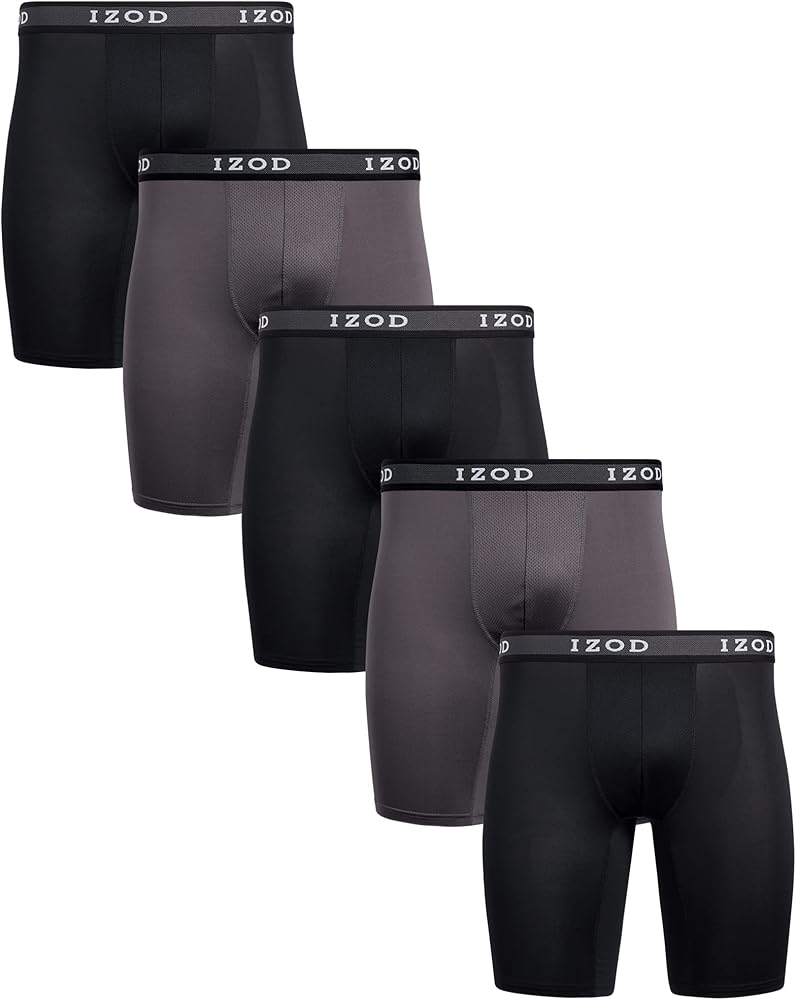 IZOD Men's Boxer Briefs– 5 Pack Performance Long Leg Boxer Briefs for Men S-2XL