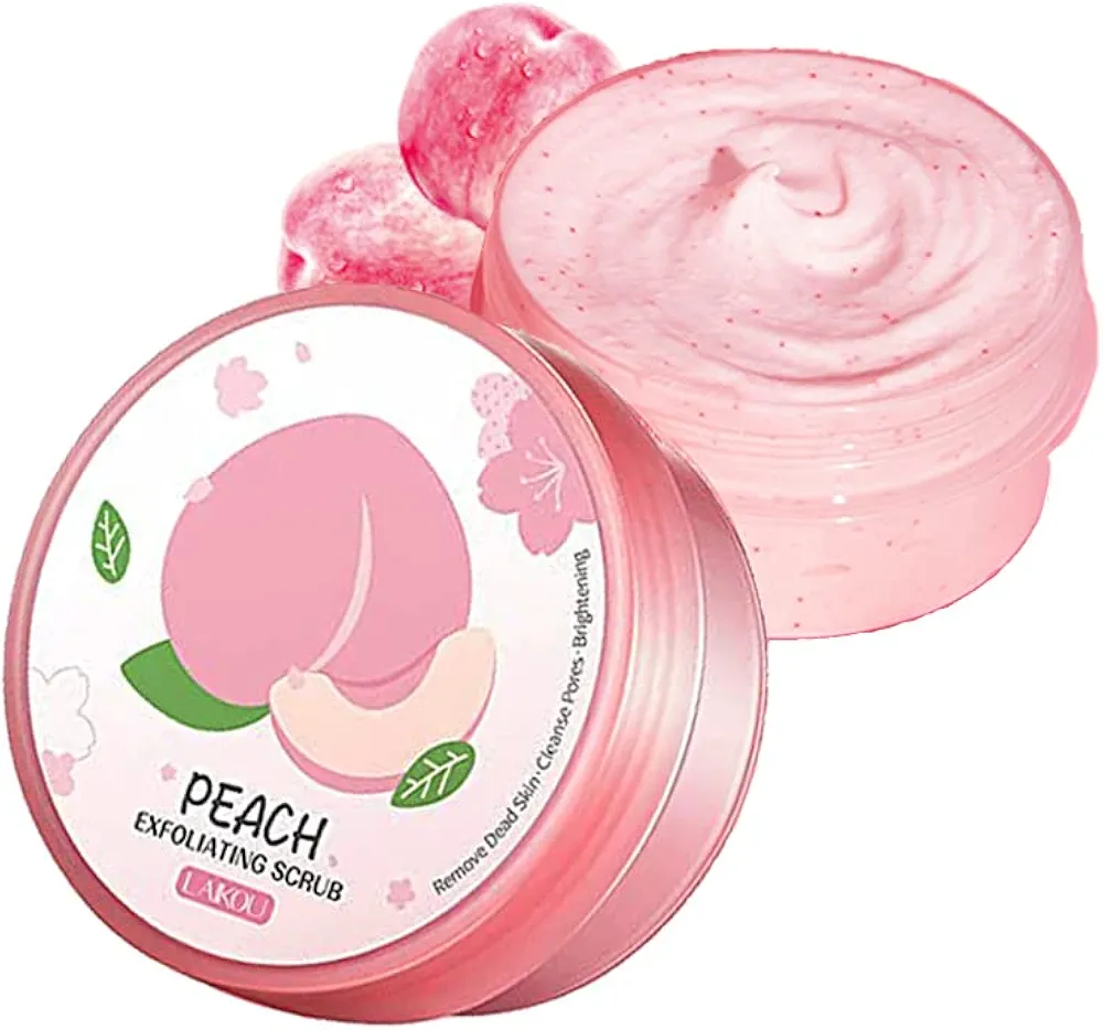 Peach Exfoliating Body Scrub, Ultra Hydrating and Gentle Smoothing Scrub for Body & Face - Remove Dull, Dead Skin, Minimize Pores, Essential Skin Care for Men and Women