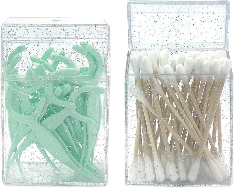 Cotton Swab Holder for Travel, 2 Pcs Portable Small Dental Floss Holder, Transparent Plastic Cotton Bud Holder Cotton Ball Holder, Travel Floss Picks Case with Dustproof Lid