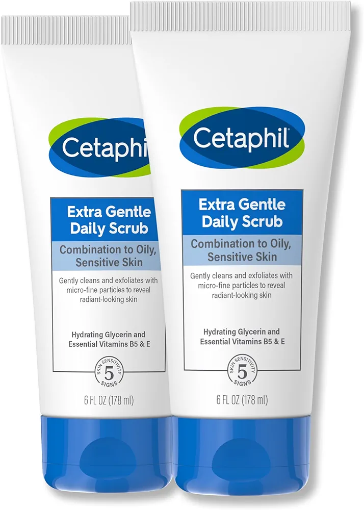 Cetaphil Exfoliating Face Wash, Extra Gentle Daily Face Scrub, Gently Exfoliates & Cleanses, For All Skin Types, Non-Irritating & Hypoallergenic, Suitable For Sensitive Skin, 6 Fl Oz, Pack of 2