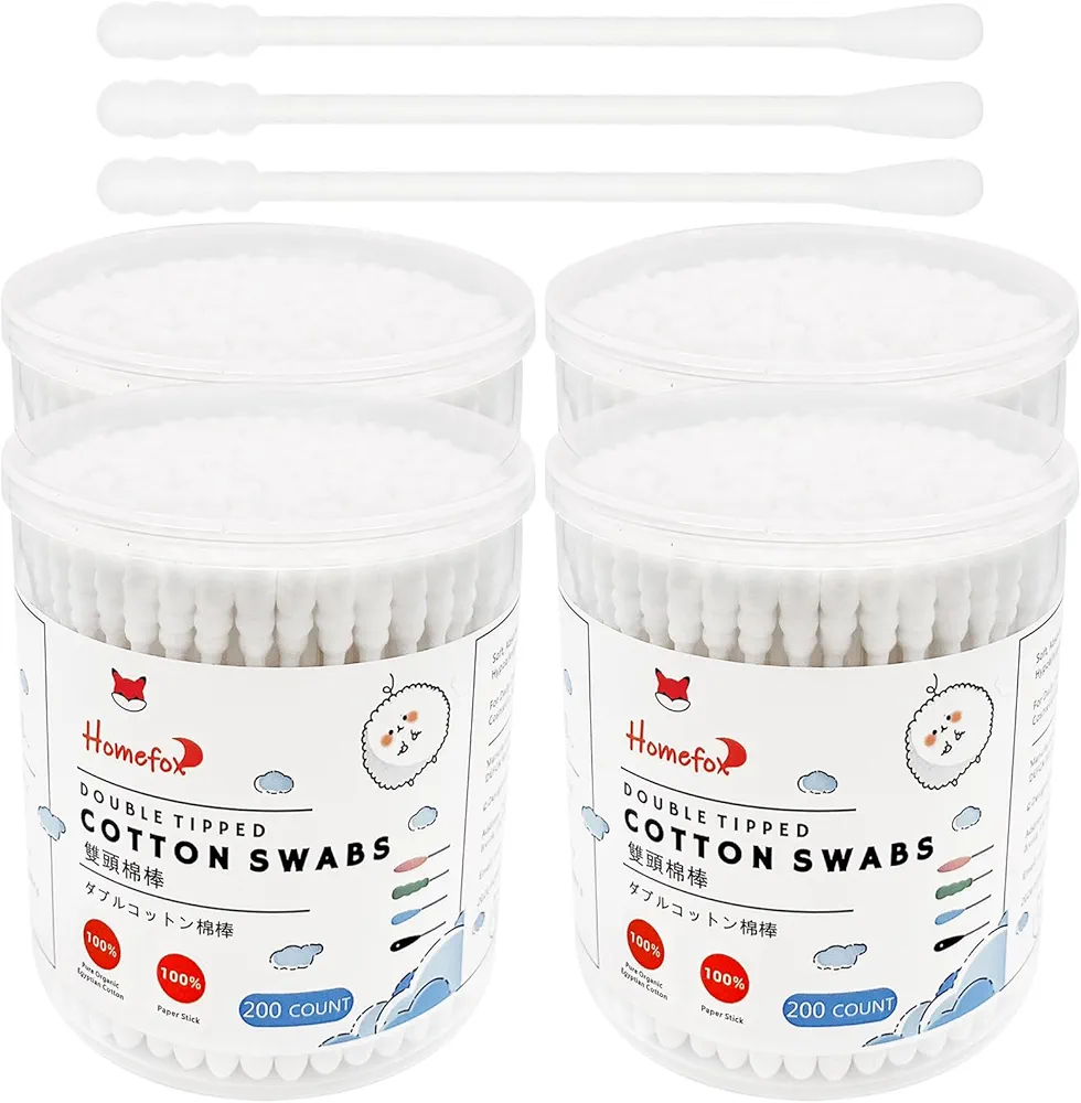 Cotton Swabs Spiral - 800 Count Organic Cotton Buds Double Side Tightly Wrapped Cotton Tips Paper Stick Soft Gentle Lint-Free Cruelty-Free, Round & Spiral (White)