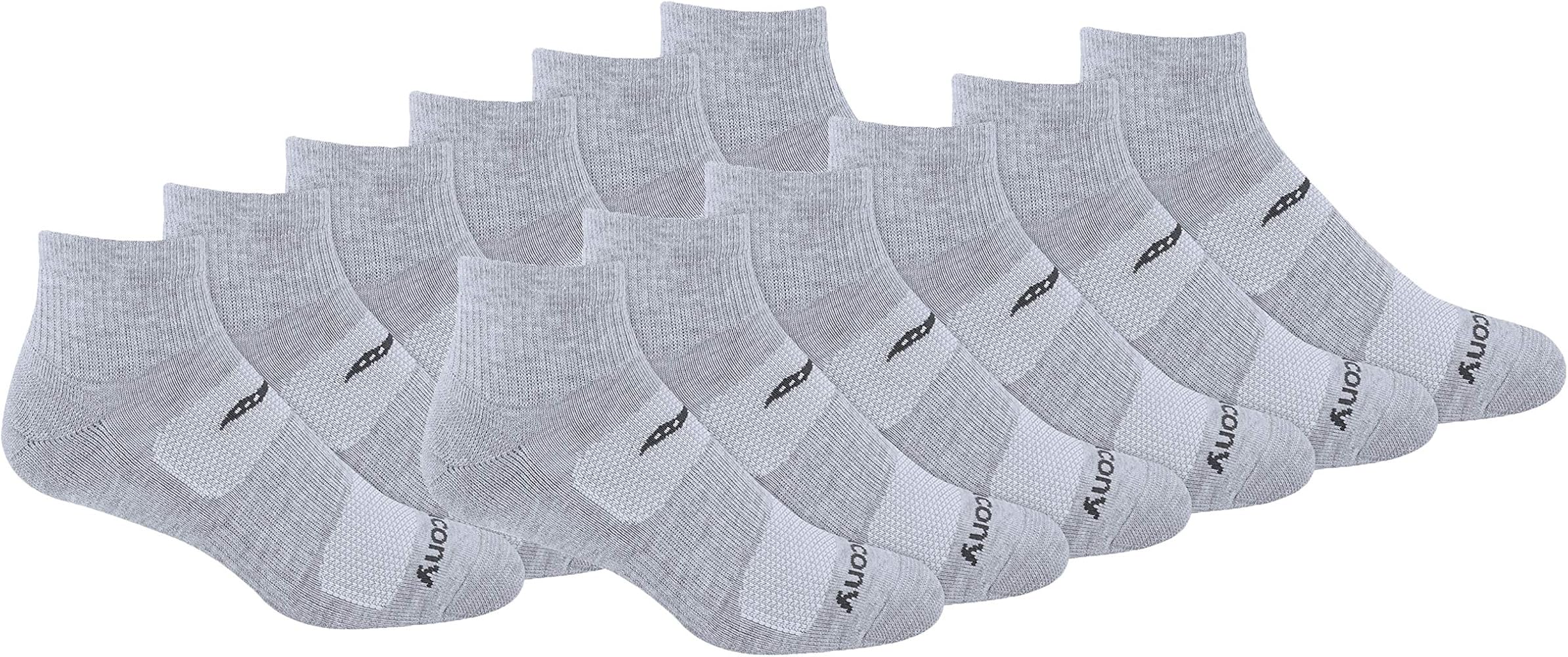 Saucony Men's RunDry Mesh Ventilating Comfort Fit Performance Quarter Socks (6, 12 Pairs)