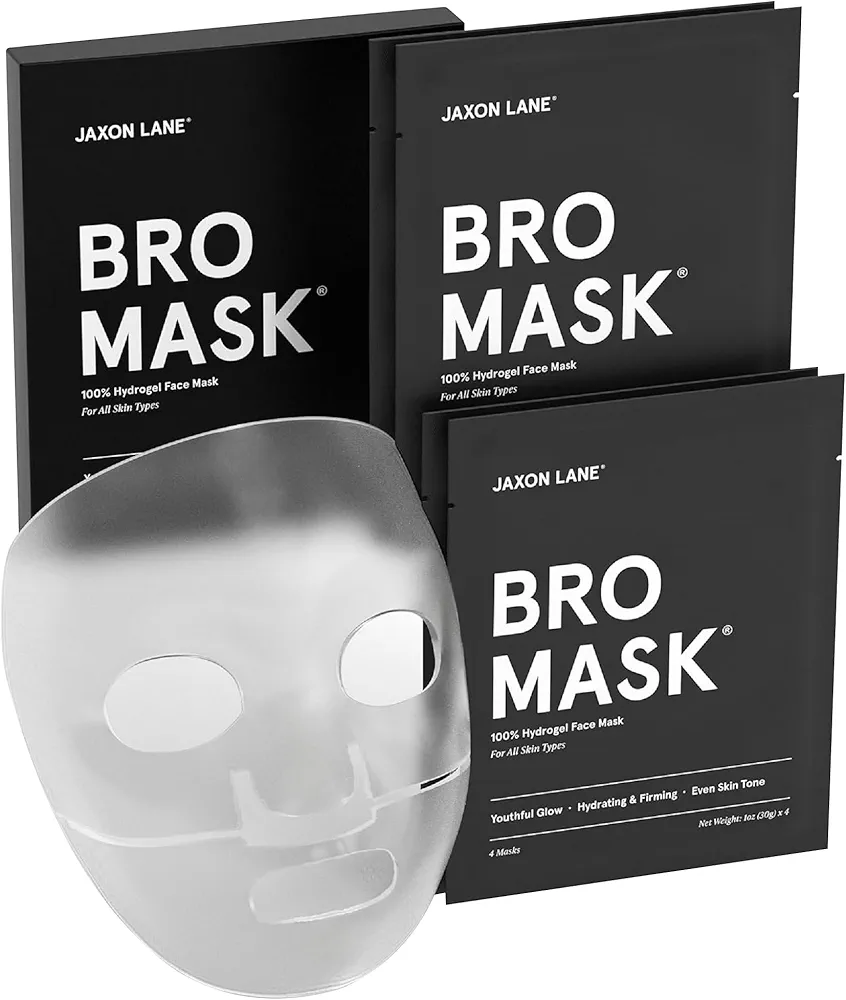 BRO MASK: Korean Face Mask for Men | 2 Pc. Hydrating Anti Aging Sheet Masks Contains Vitamin C, Vitamin E, Hyaluronic Acid, Hydrolyzed Collagen for Face Care & Acne Treatment (4 Pack)