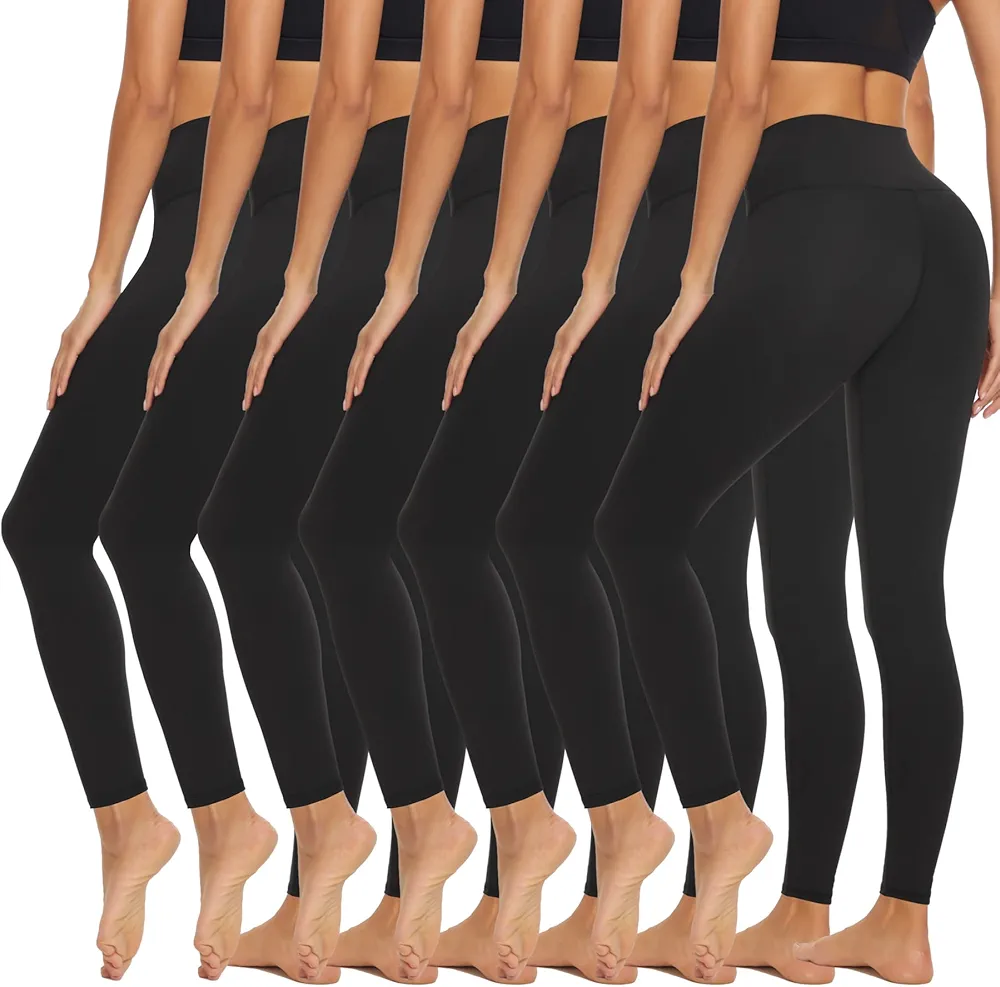 FULLSOFT 7 Pack High Waist Leggings for Women - Soft Slim Tummy Control Black Workout Yoga Pants