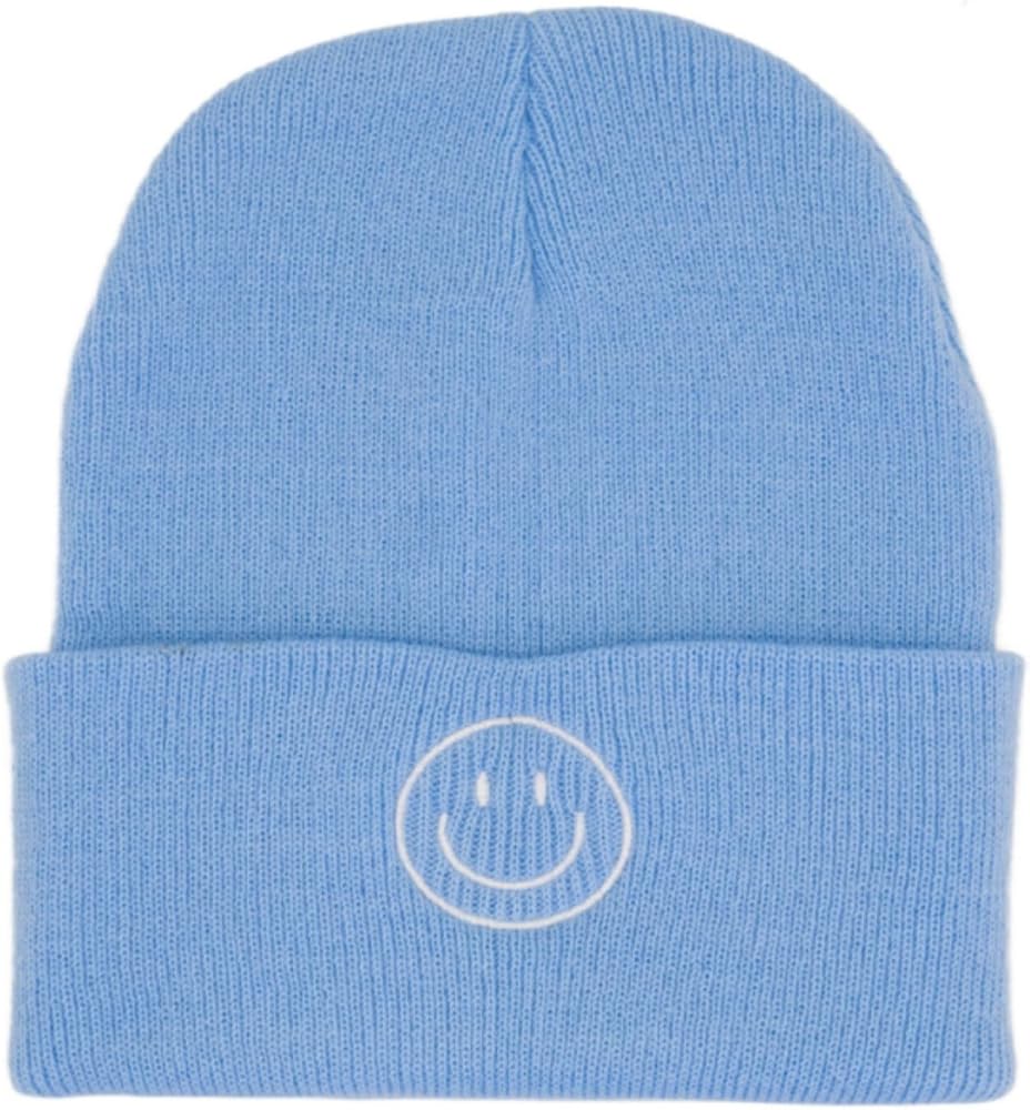 AJG Beanie Hats for Men,Unisex Smile Face Embroidered Acrylic Soft Warm Winter Cuffed Knit Hats for Women