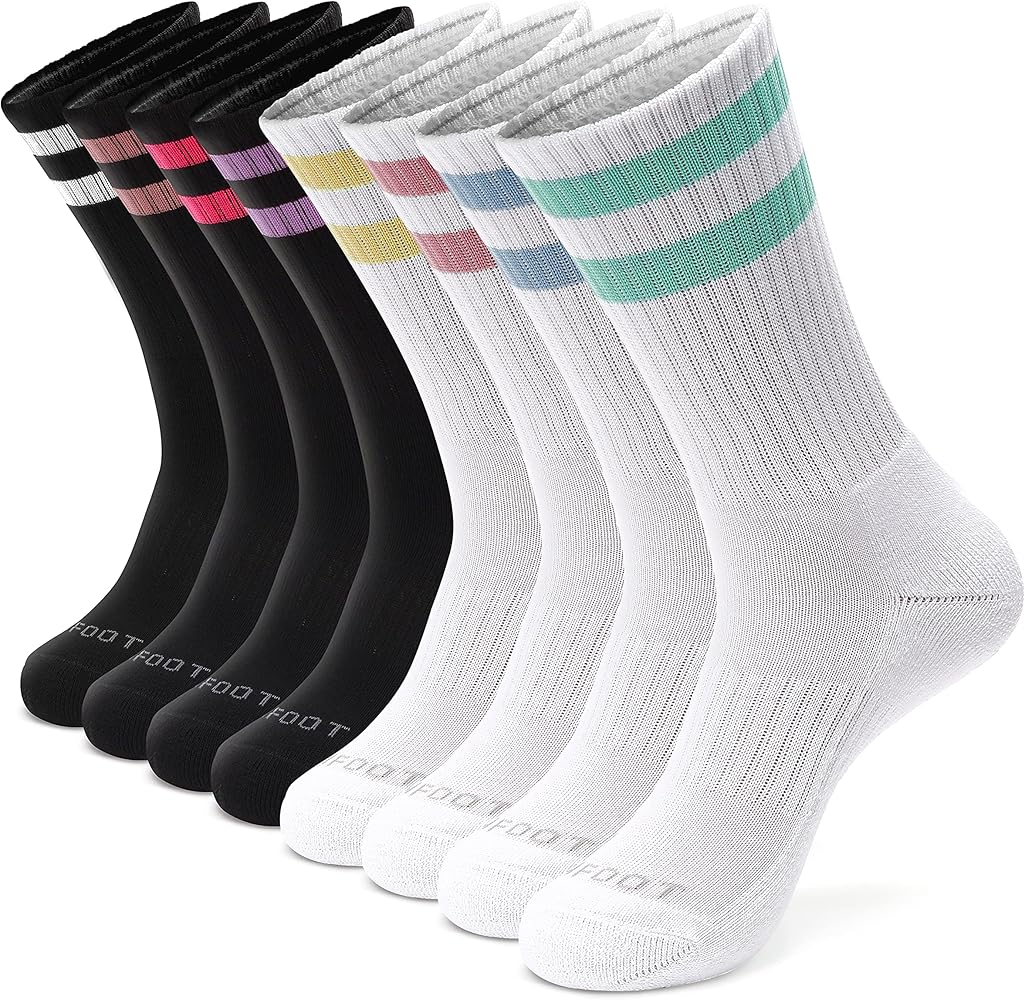 MONFOOT Women's and Men's 4-8 Pairs Athletic Cushion Crew Socks, multipack