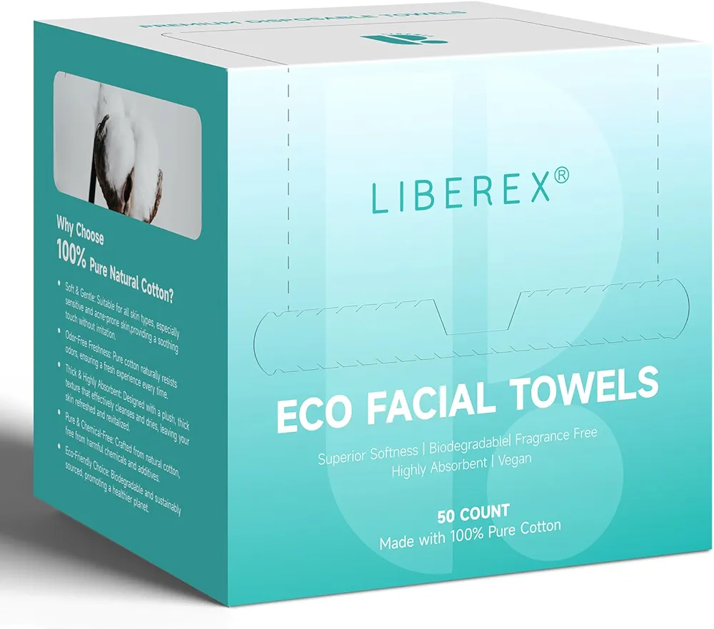 Disposable Face Towels for Travel - Vacation Must-Have Toiletries Accessories, Odorless Biodegradable 100% Pure Cotton Facial Towelettes (50 Counts)