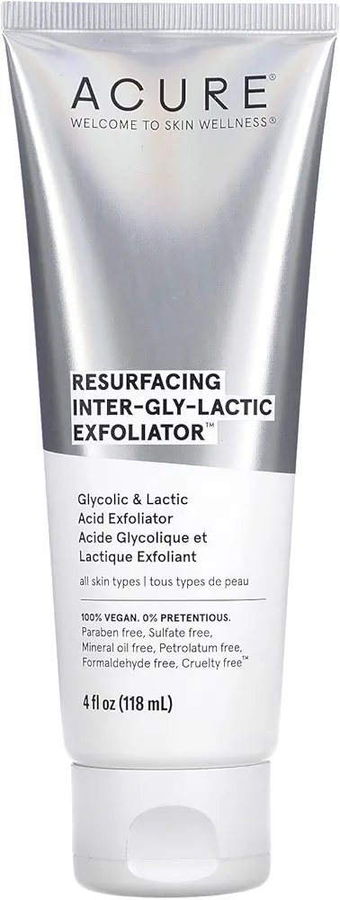 Acure Resurfacing Inter-gly-lactic Exfoliator - Gentle Facial Exfoliation with Glycolic & Lactic Acids - No Harsh Exfoliants - Minimizes Dullness & Boosts Skin's Natural Glow - 100% Vegan - 4 fl oz