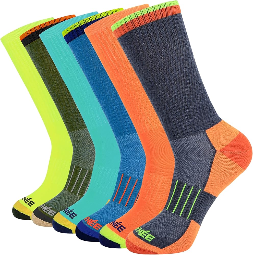 JOYNÉE Mens Athletic Crew Cushion Socks for Running and Workout 6 Pack,Multicolor,Sock Size:10-13