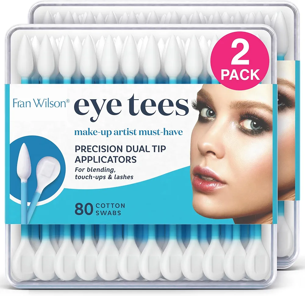 Fran Wilson EYE TEES COTTON TIPS 80 Count (2 PACK) - Precision Makeup Applicator, Double-sided Swabs with Pointed and Rounded Ends for Perfect Blending, Effective Cleaning and Precise Touch-ups