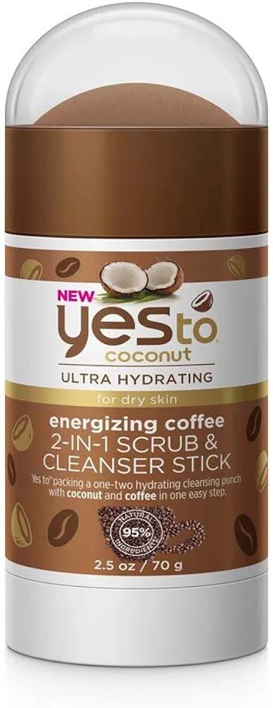 Yes To Coconut Coffee 2-In-1 Scrub & Cleanser Stick, Exfoliating & Cleansing Formula To Wash Away Dirt & Grime While Packing A Hydration Punch With Coconut Oil, Natural Vegan & Cruelty Free, 2.5 Fl Oz