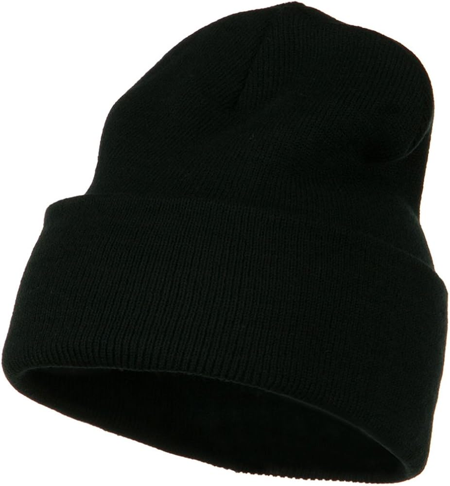 MG 12 Inch Long Knitted Beanie - Black OSFM