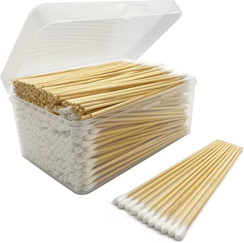 6 inch Long Cotton Swabs in Storage Box 500PCS,Bamboo Sticks & Highly Absorbent Tipped Applicators for Makeup, Gun Cleaning, Pet Care