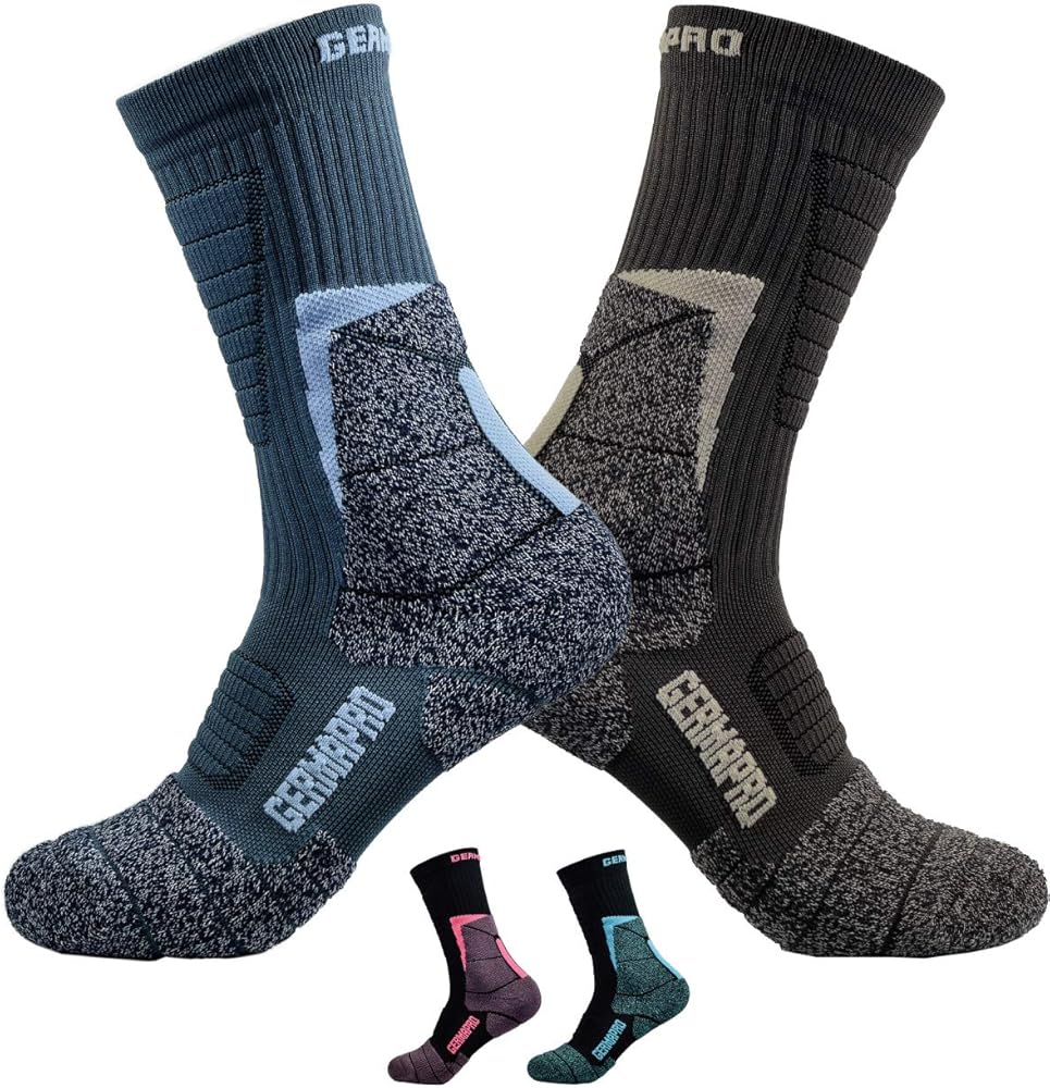 Men Moisture Wicking Compression Crew Socks Anti-Stress Work Boot Socks w/Germanium Fiber & Coolmax All Season 1/2 Pk