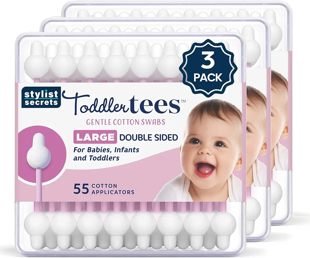 Classic ToddlerTees - Large Gentle Double Sided Swabs Designed for Little Ears - for Babies, Infants & Toddlers - Dual Sided Pointed Buds - 54 Cotton Tips - 3 Pack