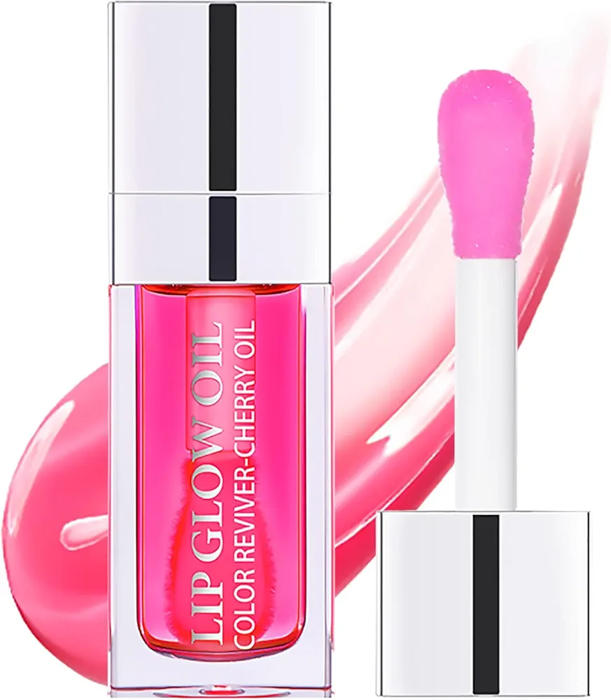 Hydrating Lip Glow Oil, Moisturizing Lip Gloss, Plumping Lip Oil, Non-Sticky Long Lasting Lip Oil Gloss, Transparent Lip Oil Tinted, Reduce lip lines (Raspberry)