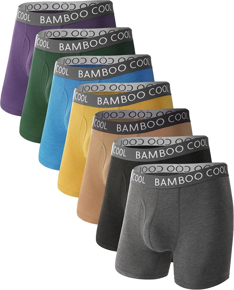 BAMBOO COOL Men’s Underwear Boxer Briefs 7-Pack Breathable and Soft with Fly Underwear for Men