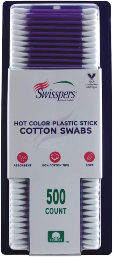 Swisspers Cotton Swabs 500 Count (Hot Color) (6 Pack)