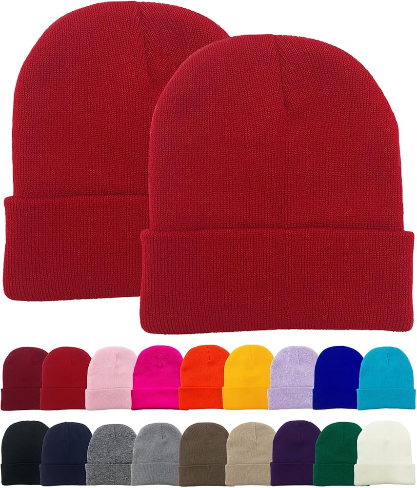 2 Pack Beanie Hats for Men Women Winter Cuffed Skull Cap Knit Caps Soft Hat Unisex