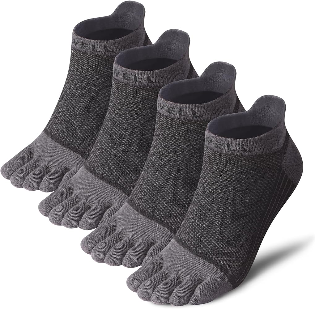 VWELL Cotton Toe Socks Five Finger Socks No Show Crew Athletic Running Socks 4 Pairs,Size 7-11