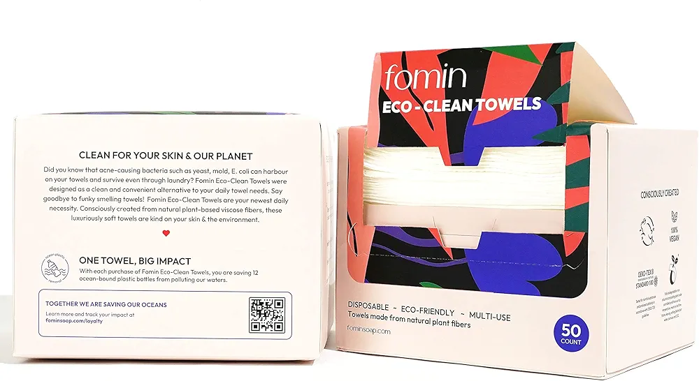 FOMIN Disposable Face Towels - 100 Count (2 Pack) 100% Biodegradable Ultra-Soft Face Towelette For Washing Face & Makeup Removal, 1ST Certified Vegan & Cruelty Free Facial Washcloth for All Skin Type