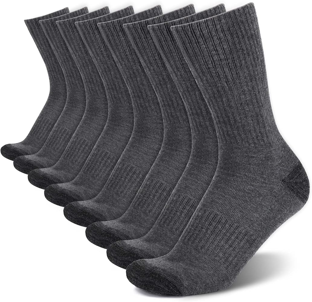 8 Pairs Mens Crew Socks Cushioned Moisture Wicking Athletic Heavy Duty Performance Work Training Socks