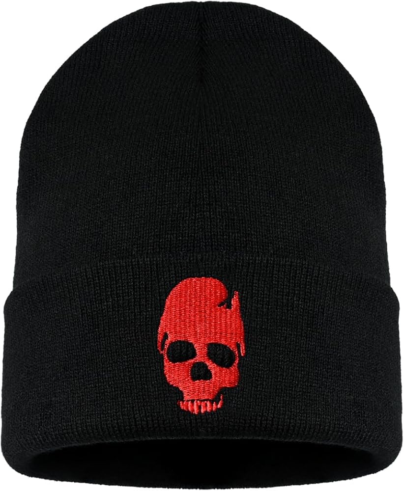 Embroidered Beanie for Men Women Stretch Knited Winter Hat Warm Cuffed Skeleton Hat Skull Cap