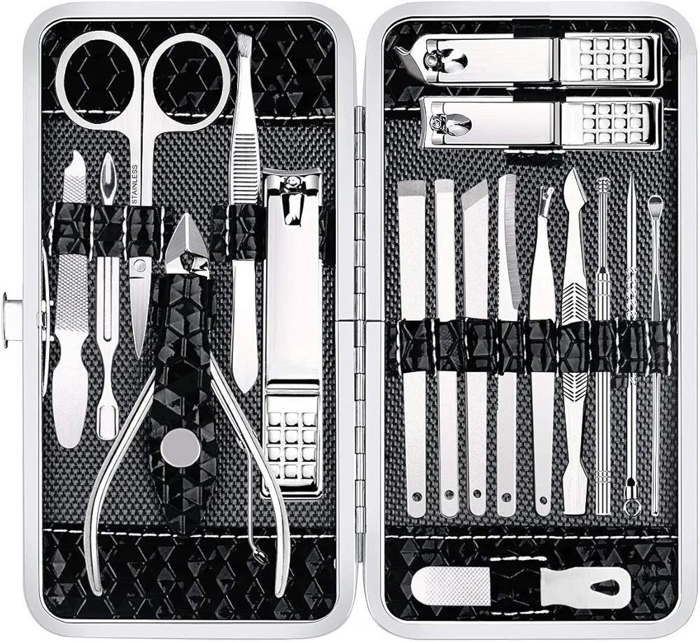 Nail Clippers Set Fingernail and Toenail Clipper Cutters, Manicure Pedicure Kit -18 Pieces Stainless Steel Professional Grooming Kits, Nail Care Tools with Luxurious Travel Case