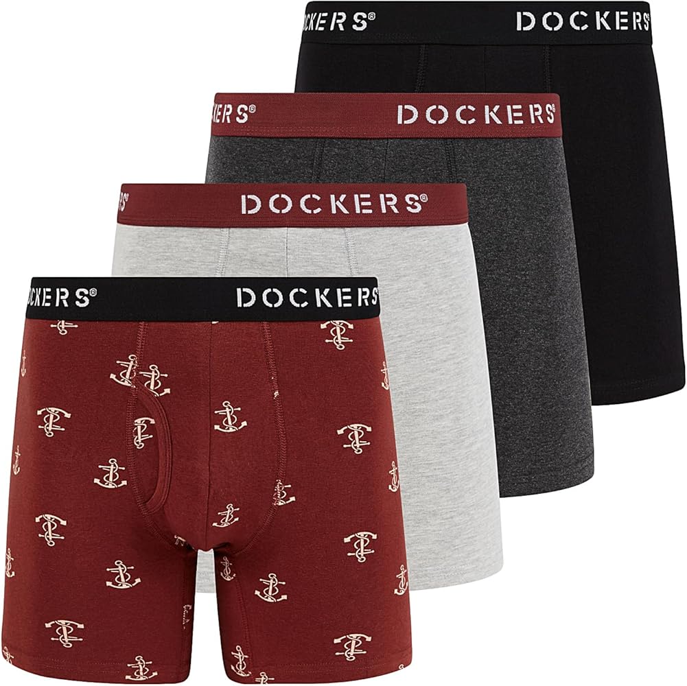 DOCKERS Men's Underwear Cotton Stretch Boxer Briefs for Men Pack of 4