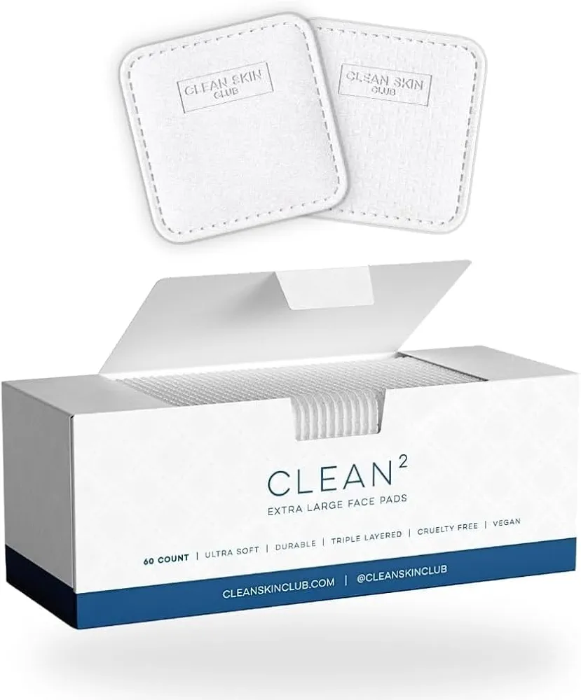 Clean Skin Club Clean² Pads 2.0 [NEW & IMPROVED EDGES] Guaranteed Not to Shed & Tear Face Pads, Unique Triple Layers, Textured & Ultra Soft Side, Organic Disposable Cotton, Pair with Makeup Remover