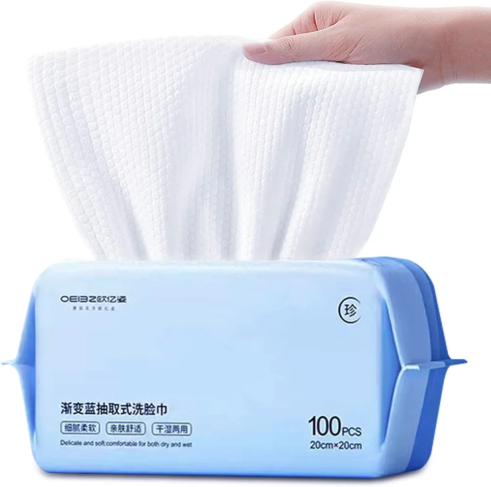 100 Count Disposable Face Towel,Soft Cotton Facial Dry Wipes, Multi-Purpose for Skin Care, Makeup Remover, Face Wipes and Facial Cleansing