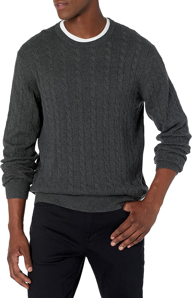 Amazon Essentials Men's Crewneck Cable Cotton Sweater