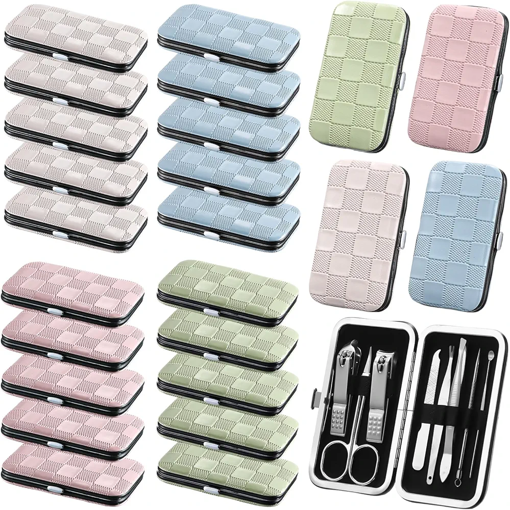 24 Sets Manicure Set Bulk Professional Nail Care Kit Nail Clippers Kit 8 in 1 Stainless Steel Pedicure Set with Travel Case Portable Grooming Kits Gifts for Men Women Friends(Fresh)