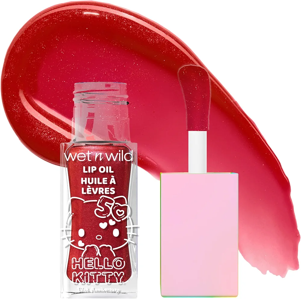 wet n wild Hello Kitty Glitter Lip Oil, New 10 Oil Infused Formula, Warm Apple Pie Lightly Scented, Sparkly Bold Colors, Cruelty-Free & Vegan - Magic Apple