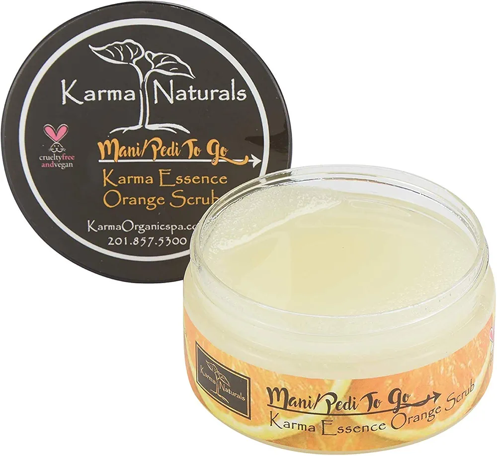 Karma Organic Essence Orange Scrub- prevents moisture loss and softens the skin