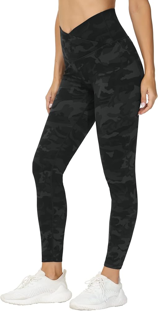 THE GYM PEOPLE Womens' V Cross Waist Yoga Leggings with High Waisted Tummy Control