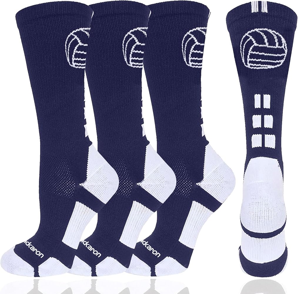 Volleyball Socks (2 Pairs) with Volleyball Logo, Soft Mid Calf Crew Socks