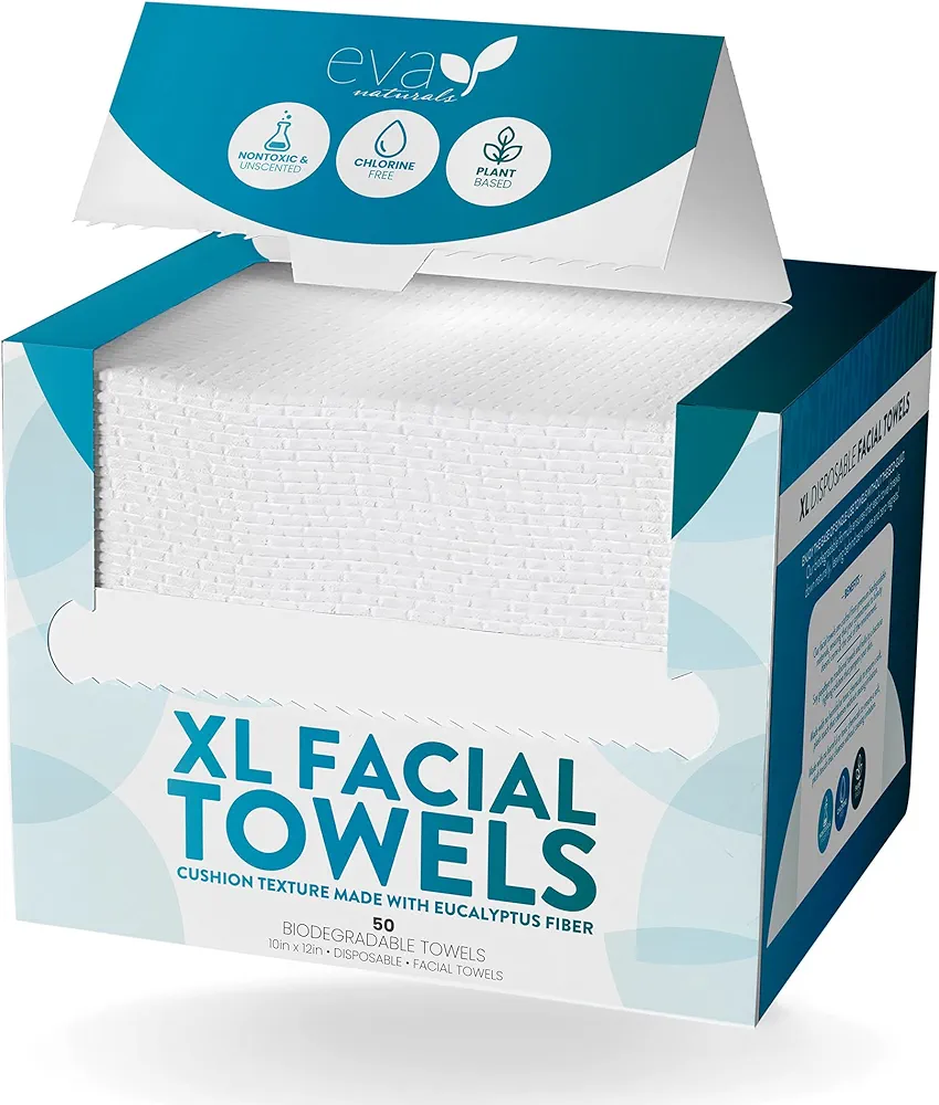 Disposable Face Towels - XL Biodegradable, Eucalyptus Fiber, Daily Clean Towels For Face, Make Up Remover Dry Facial Wipes, 50 Ct