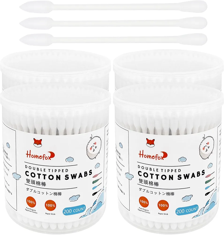 Cotton Swabs Precision Pointed - 800 Count Pointy Organic Cotton Buds Double Side Tightly Wrapped Cotton Tips Paper Stick Soft Gentle Lint-Free Cruelty-Free, Pointy & Round (White)