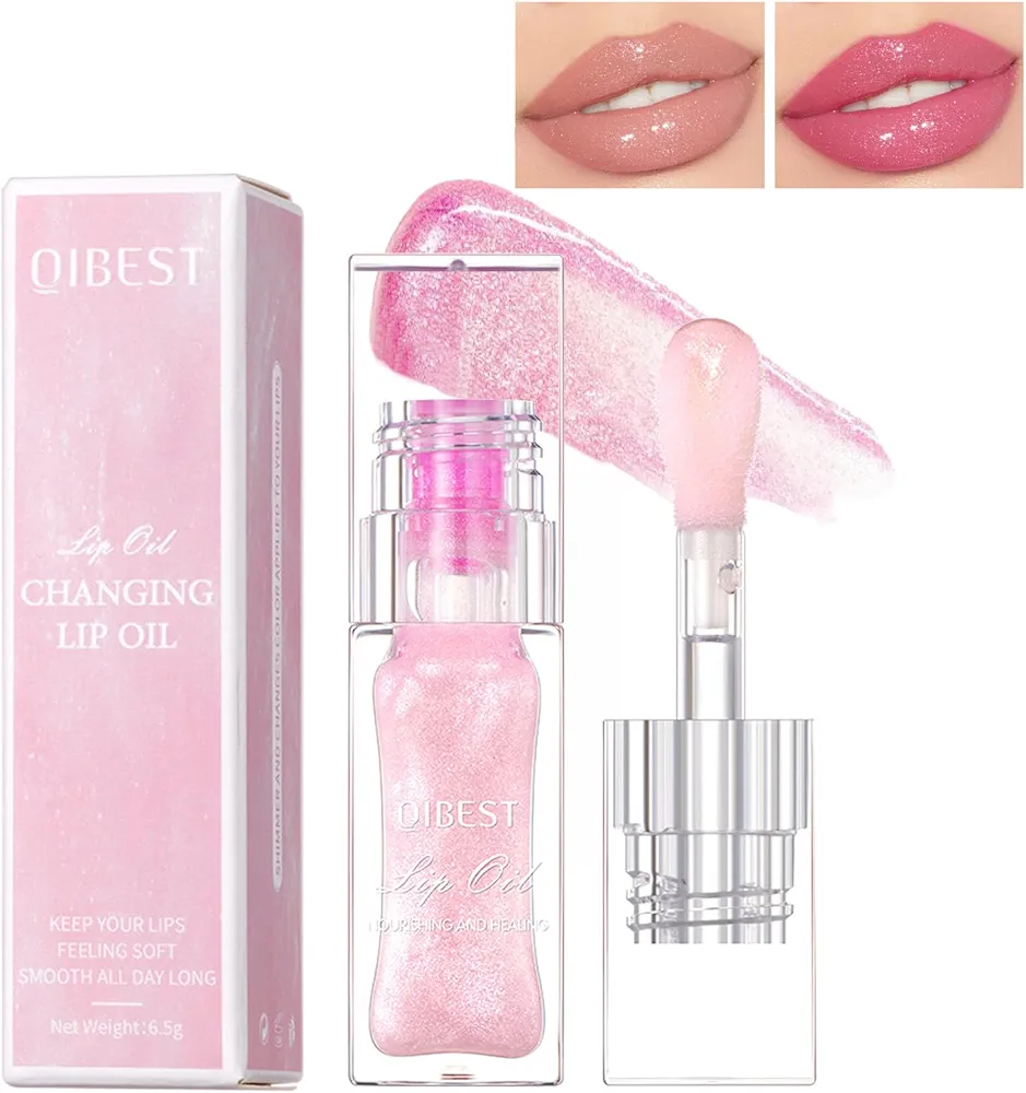 Sulily Magic Color Changing Moisturizing Lip Glow Oil,Plumping Glimmer Big Brush Color Changing Lip Oil,Long Lasting Nourishing Lip Glow Oil Non-sticky Fresh Texture Lip Gloss Lip Balm