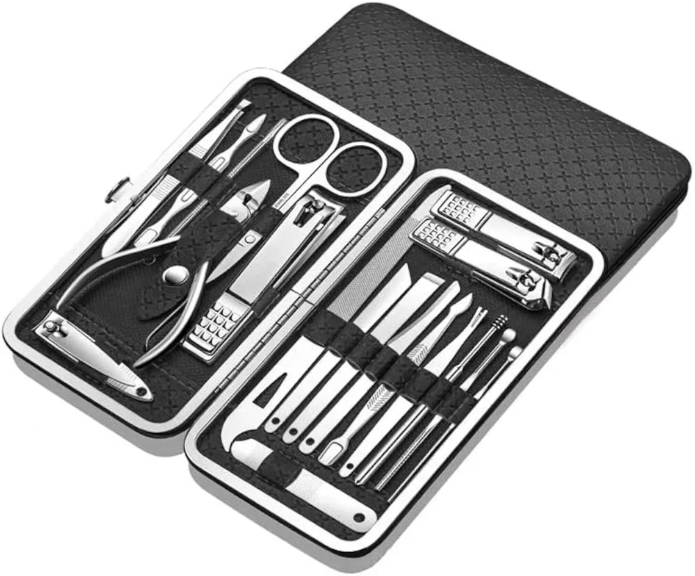 Nail Clippers Set - Fingernail and Toenail Clipper Cutters, 19-Piece Stainless Steel Manicure Pedicure Kit, Professional Grooming Tools with Luxurious Travel Case