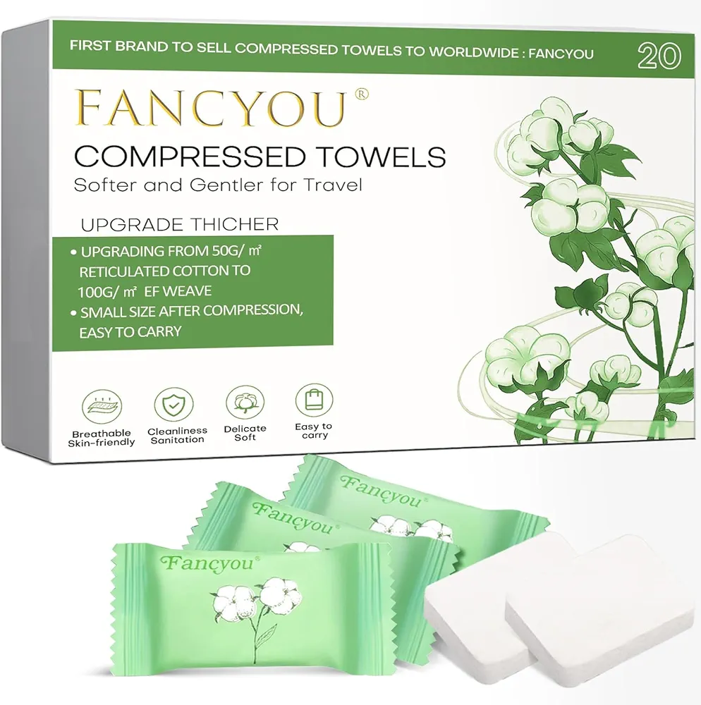 Large Compressed Disposable Face Towel, Thicken Washcloth Compact Portable Cotton Wipes Tablets, Facial Cleansing Cloths Towelettes for Travel Camping Hiking Outdoor Beauty Salon(20PCS Green)