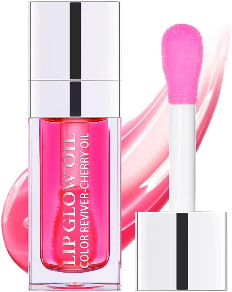 Hydrating Lip Glow Oil, Moisturizing Lip Gloss, Plumping Lip Oil, Non-Sticky Long Lasting Lip Oil Gloss, Transparent Lip Oil Tinted, Reduce lip lines (Raspberry)