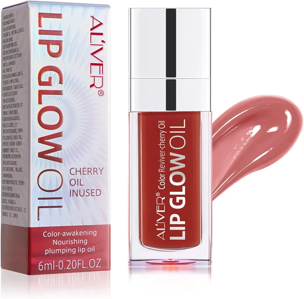 Lip Glow Oil,Hydrating Moisturizing Plumping Lip Gloss,Long Lasting Nourishing Plumping Lip Oil,Non-sticky Big Brush Head Glitter Shine Primer Lip Tint for Lip Care and Dry Lips (rosewood)