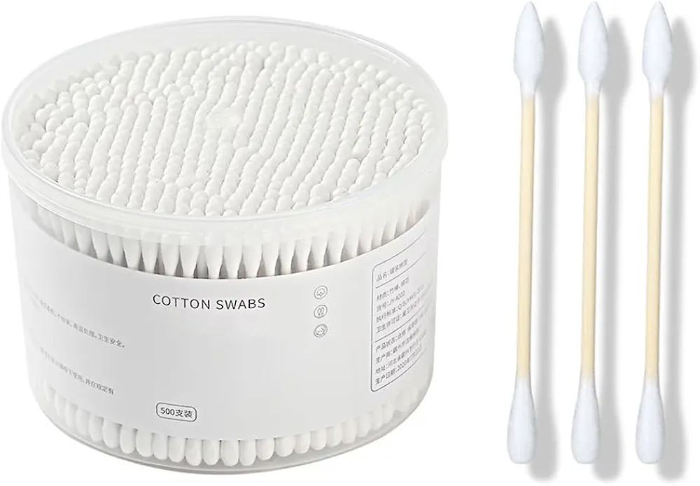 Organic Cotton Swabs with Thick Bamboo Sticks 500 Pcs of Pack, 3 Inch, qtips Cotton Swabs Pure Natural Bamboo Biodegradable, Single Head and Pointed, q tips, Makeup and Daily Use