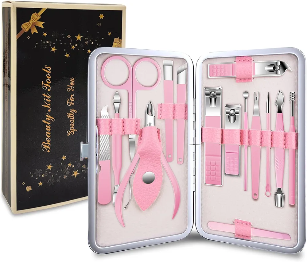 FIXBODY Nail Clipper Set, Nail Kit, Pink Manicure Set, Nail Care Tools, Fingernail & Toenail Clippers, Stocking Stuffers for Women, Grooming Kit Women Gift for Christmas, Fingernail Clipper for Adults