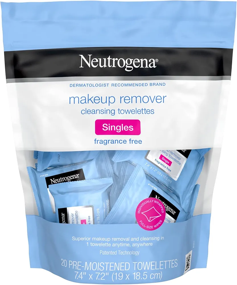 Neutrogena Fragrance-Free Makeup Remover Cleansing Towelette Singles, Individually-Wrapped Daily Face Wipes 20 ct