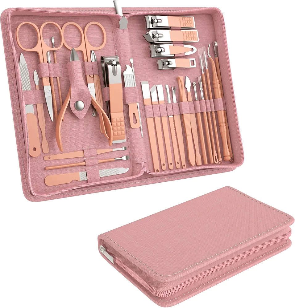 Manicure Set Personal Care, Nail Clipper Kit, Professional Nail Clipper Pedicure Set, Nail Tools with Luxurious Travel Case, Gifts for Men Women Family Friend, 31 Pieces (Pink)